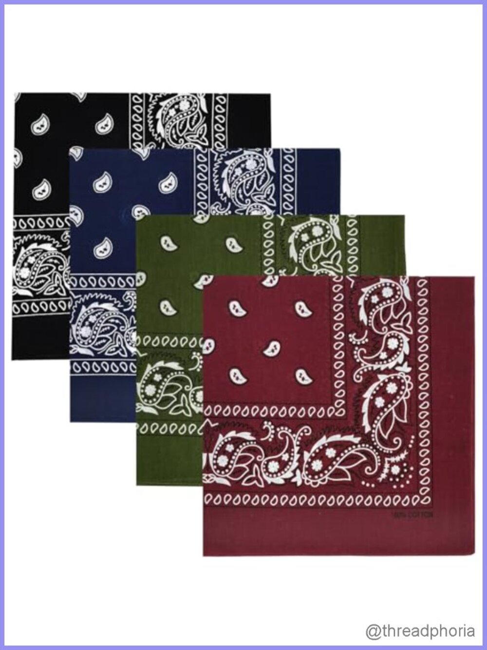 4 Pack 100% Cotton Bandanas 22x22 Multi-Purpose Square Scarfs